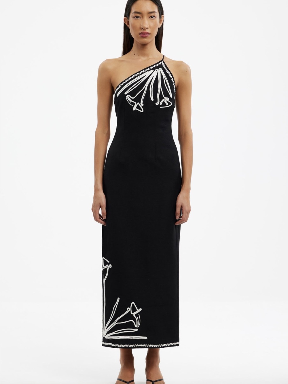 Significant Other Orlah Black One-Shoulder Embroidered Maxi Dress NWT 10P